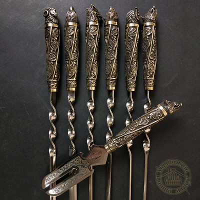 «Дикі звірі» шампури з чорненої бронзи з вилкою в сагайдаку