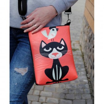 Женская сумка через плечо "Кот с воробьем"