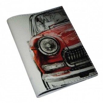Кожаная  обложка для паспорта "Красная машинка"